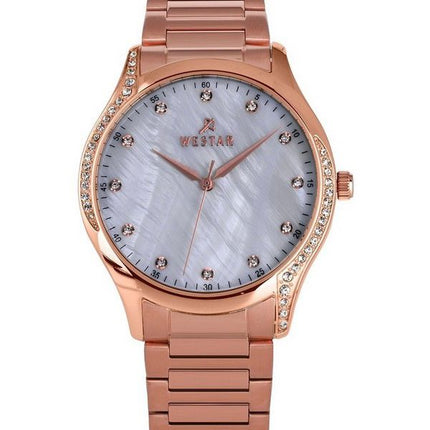 Westar Zing Crystal Accents Rose Gold Tone Stainless Steel White Mother Of Pearl Dial Quartz 00127PPN611 Women's Watch