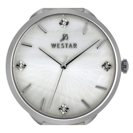 Westar Zing Crystal Accents Stainless Steel Mesh White Mother Of Pearl Dial Quartz 00128STN11 Women's Watch