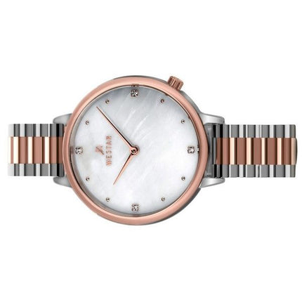 Westar Zing Crystal Accents Two Tone Stainless Steel White Mother Of Pearl Dial Quartz 00135SPN611 Women's Watch