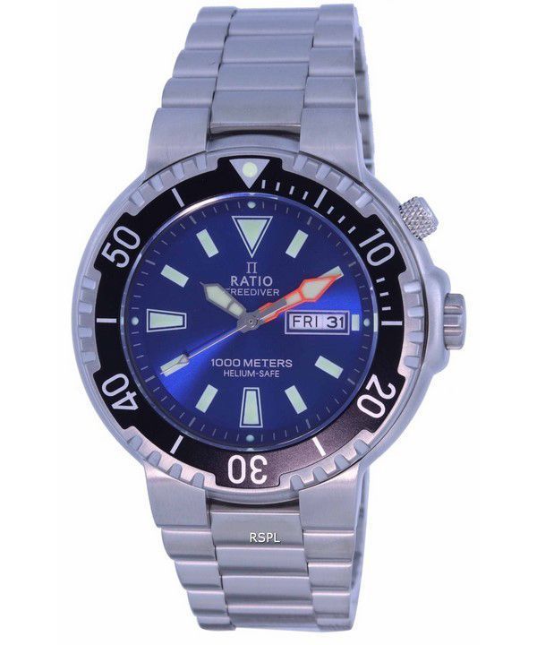 Ratio FreeDiver Blue Dial Stainless Steel Quartz 1050HA93-12V-BLU 1000M Mens Watch