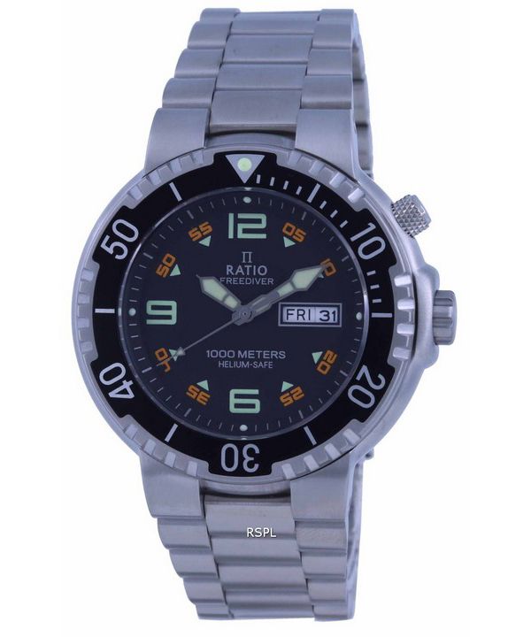 Ratio FreeDiver Black Dial Stainless Steel Quartz 1050HA93-19V-BLK 1000M Mens Watch