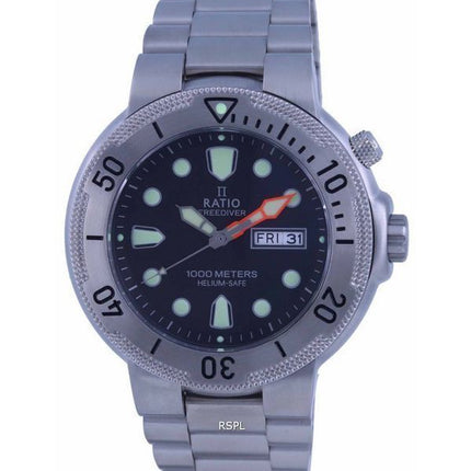 Ratio FreeDiver Black Dial Stainless Steel Quartz 1050MD93-02V-BLK 1000M Mens Watch