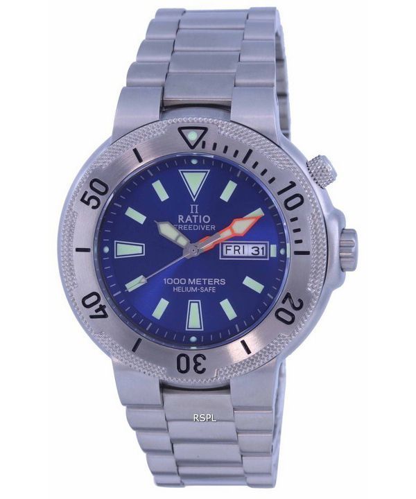 Ratio FreeDiver Blue Dial Stainless Steel Quartz 1050MD93-12V-BLU 1000M Mens Watch