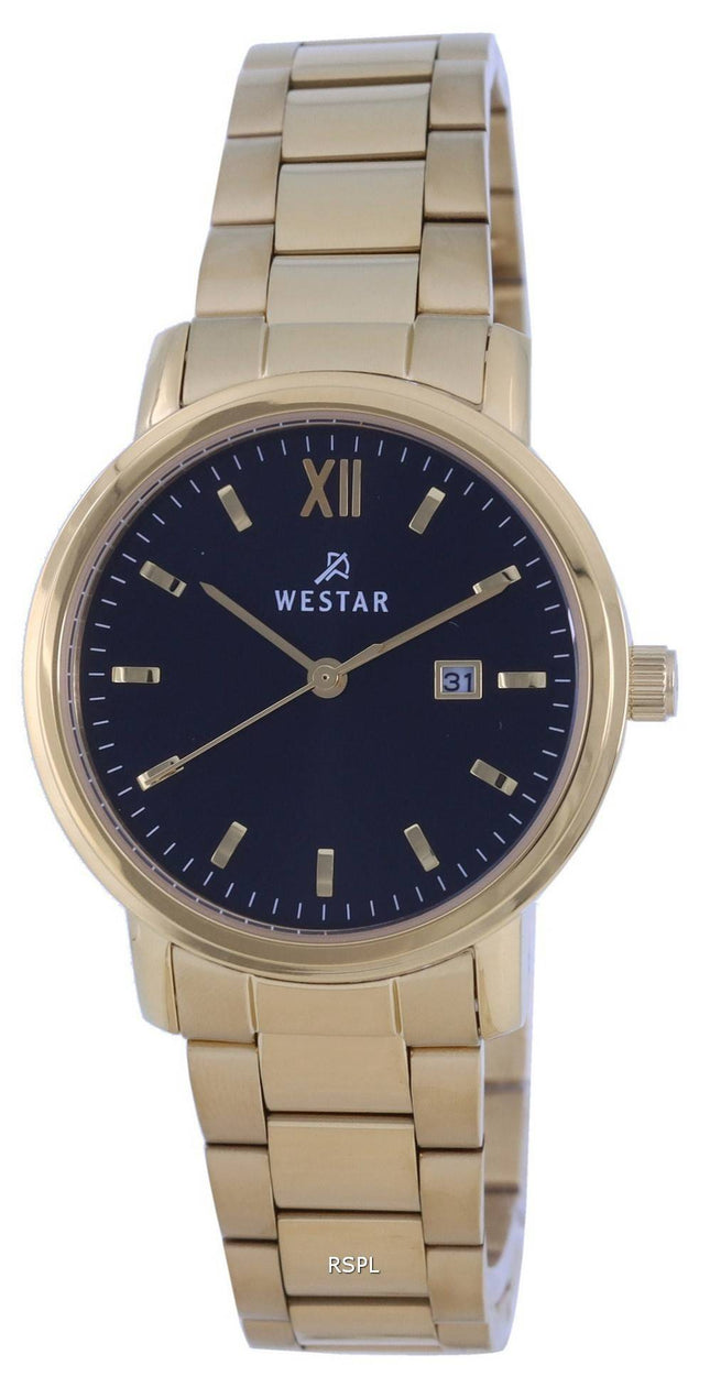 Westar Black Dial Gold Tone Stainless Steel Quartz 40245 GPN 103 Womens Watch