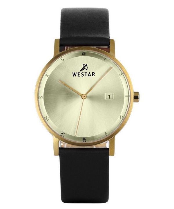 Westar Profile Black Leather Strap Light Champagne Dial Quartz 50221GPN102 Mens Watch