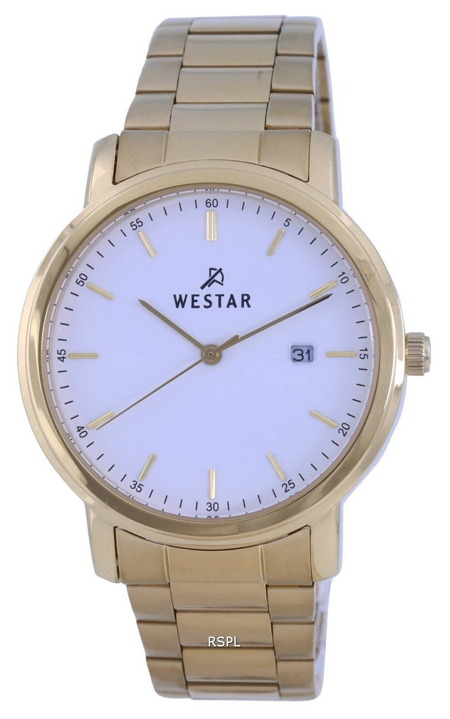 Westar White Dial Gold Tone Stainless Steel Quartz 50243 GPN 101 Mens Watch