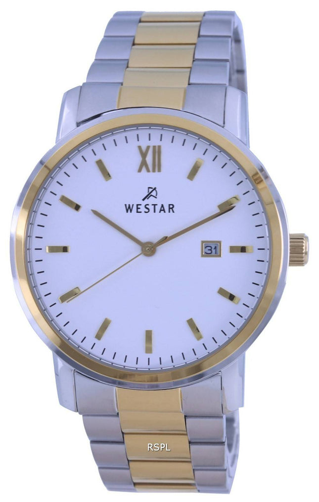 Westar White Dial Two Tone Stainless Steel Quartz 50245 CBN 101 Mens Watch