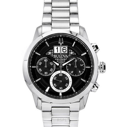 Bulova Sutton Big Date Chronograph Stainless Steel Black Dial Quartz 96B319 Mens Watch