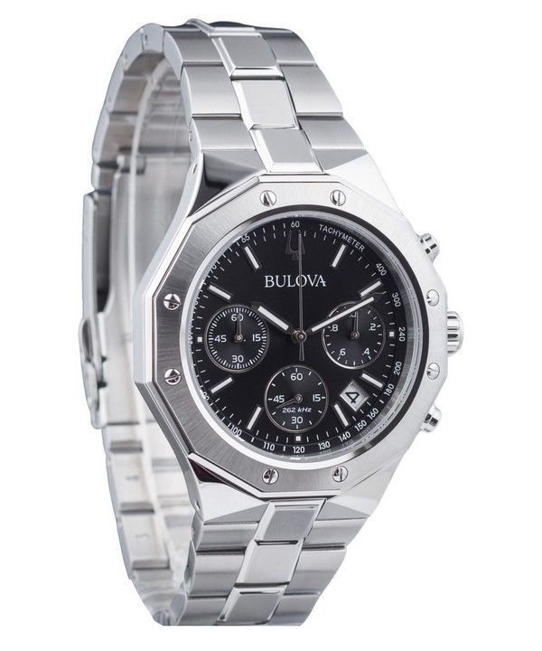 Bulova Classic Precisionist Octagon Chronograph Stainless Steel Black Dial Quartz 96B410 100M Men's Watch