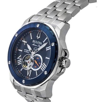 Bulova Marine Star Stainless Steel Open Heart Blue Dial Automatic 21 Jewels 98A302 200M Mens Watch