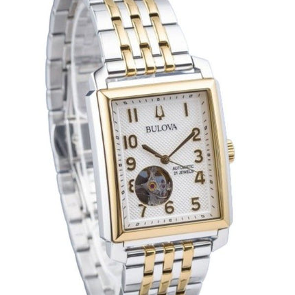 Bulova Sutton Two Tone Stainless Steel Open Heart Silver Dial Automatic 98A308 Men's Watch