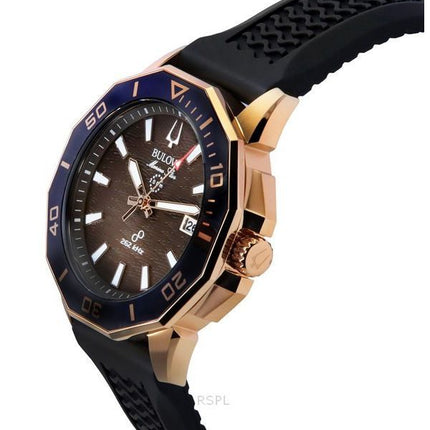 Bulova Marine Star Black Silicone Strap Brown Dial Precisionist Quartz Diver's 200M 98B421 Men's Watch