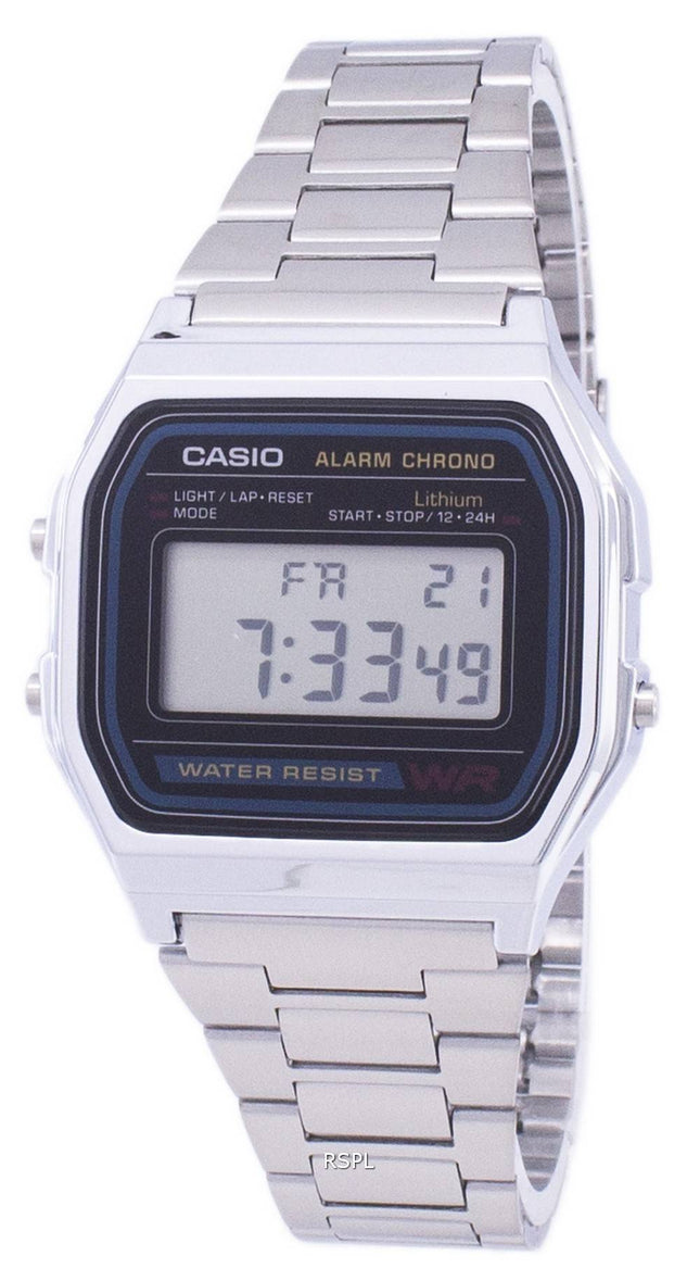 Casio Digital Stainless Steel Daily Alarm A158WA-1DF A158WA-1 Men's Watch