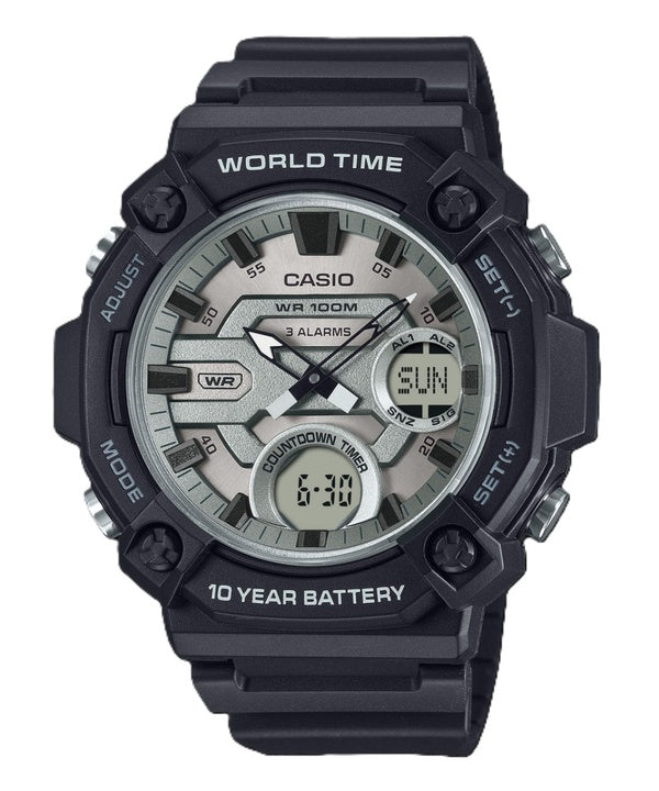 Casio Standard Analog Digital Resin Strap Silver Dial Quartz AEQ-120W-7AV 100M Men's Watch