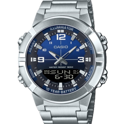 Casio Analog Digital Combination Stainless Steel Blue Dial Quartz AMW-870DA-2A1V Men's Watch