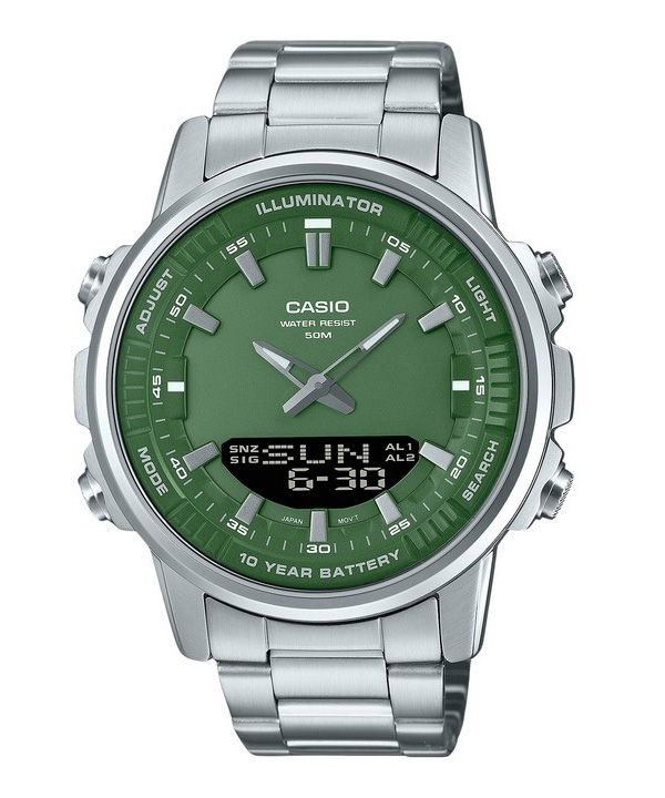 Casio Analog Digital Stainless Steel Green Dial Quartz AMW-880D-3AV Men's Watch