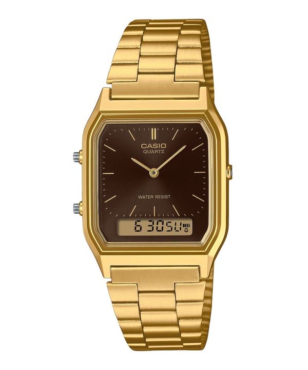 Casio Vintage Analog Digital Gold Tone Stainless Steel Brown Dial Quartz AQ-230GA-5A Unisex Watch