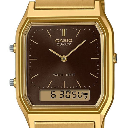 Casio Vintage Analog Digital Gold Tone Stainless Steel Brown Dial Quartz AQ-230GA-5A Unisex Watch