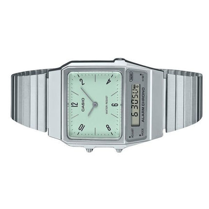 Casio Vintage Analog Digital Dual Time Stainless Steel Bracelet Green Dial Quartz AQ-800E-3A Unisex Watch