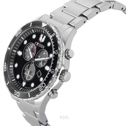 Citizen Sporty-Aqua Chronograph Stainless Steel Black Dial Eco-Drive AT2568-82E 100M Men's Watch