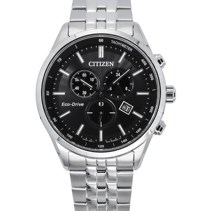 Citizen Eco-Drive Chronograph Stainless Steel Black Dial AT2570-56E 100M Men's Watch