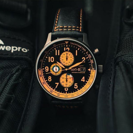 AVI-8 Hawker Hurricane Classic Chronograph Noire Leather Strap Black Dial AV-4011-0R Men's Watch