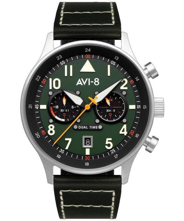 AVI-8 Hawker Hurricane Carey Dual Time Merville Green Dial Quartz AV-4088-02 Mens Watch