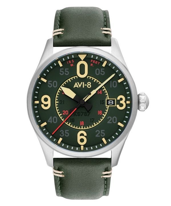 AVI-8 Spitfire Smith Reading Leather Strap Green Dial Automatic AV-4090-03 Men's Watch