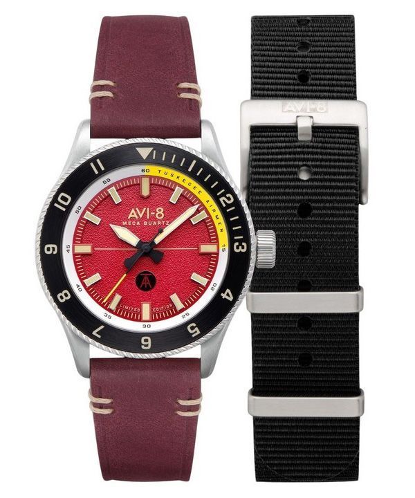 AVI-8 Flyboy Tuskegee Airmen Limited Edition Ramitelli Red Dial Quartz AV-4103-04 Mens Watch With Extra Strap