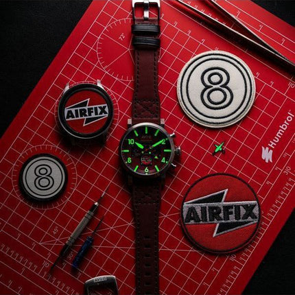 AVI-8 Dambuster Gibson Dual Time Chronograph Airfix Edition Hazard Red Dial Quartz AV-4107-04 Men's Watch