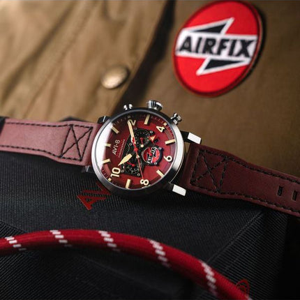 AVI-8 Dambuster Gibson Dual Time Chronograph Airfix Edition Hazard Red Dial Quartz AV-4107-04 Men's Watch