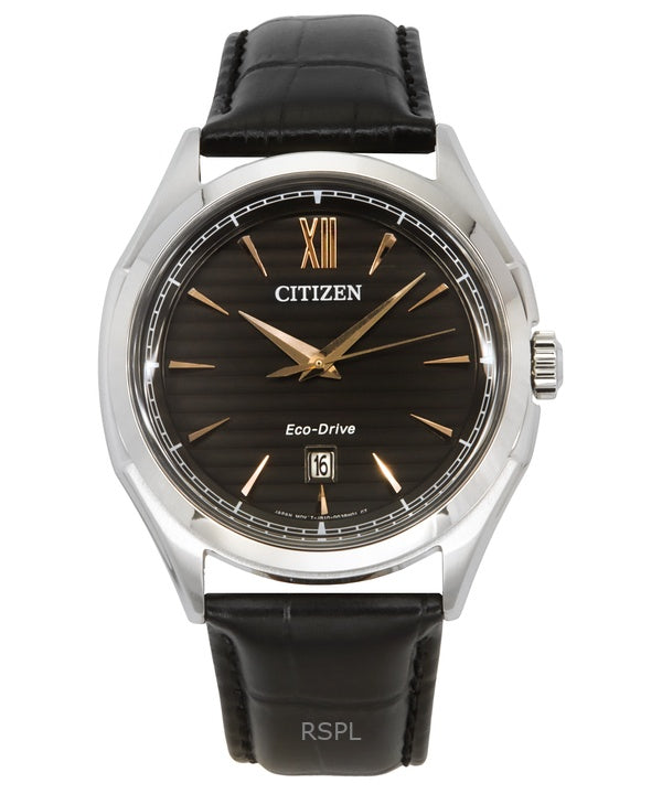 Citizen Eco-Drive Leather Strap Black Dial AW1750-18E 100M Men's Watch