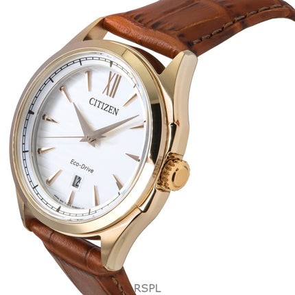 Citizen Eco-Drive Leather Strap White Dial AW1753-10A 100M Men's Watch