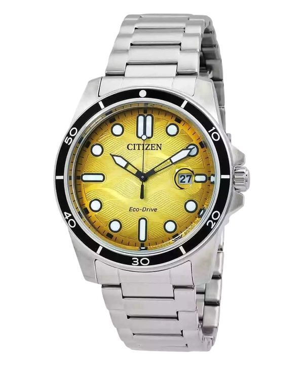 Citizen Marine Stainless Steel Yellow Dial Eco-Drive AW1816-89X 100M Mens Watch