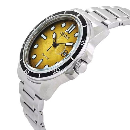 Citizen Marine Stainless Steel Yellow Dial Eco-Drive AW1816-89X 100M Mens Watch