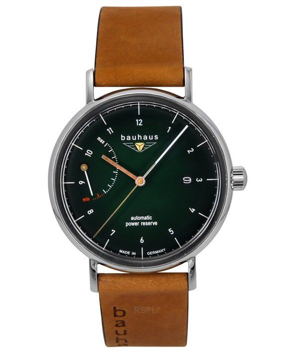 Bauhaus Classic Brown Leather Strap Dark Green Dial Automatic 21604 Men's Watch