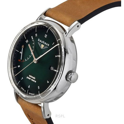 Bauhaus Classic Brown Leather Strap Dark Green Dial Automatic 21604 Men's Watch