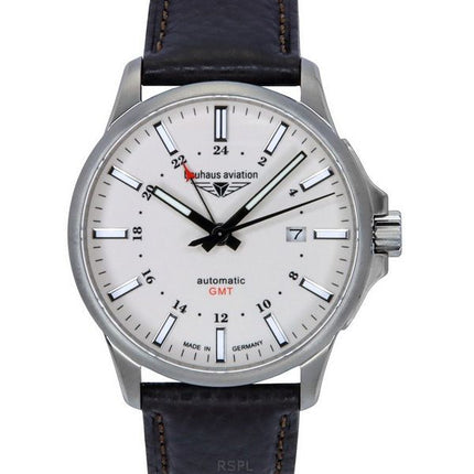 Bauhaus Aviation GMT Leather Strap Full Luminous Beige Dial Automatic 28685 100M Mens Watch