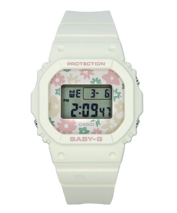 Casio Baby-G Retro Flower Field Digital White Resin Strap Quartz BGD-565RP-7 100M Womens Watch