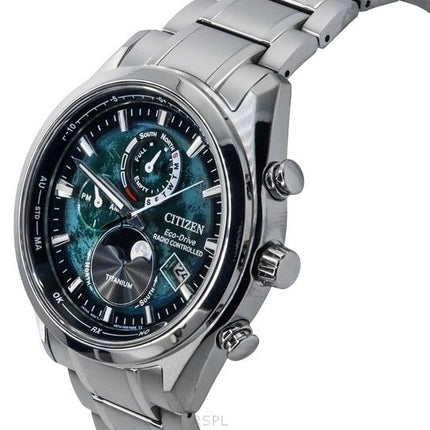 Citizen Radio Controlled Moon Phase Super Titanium Green Dial Eco-Drive BY1010-81X 100M Mens Watch