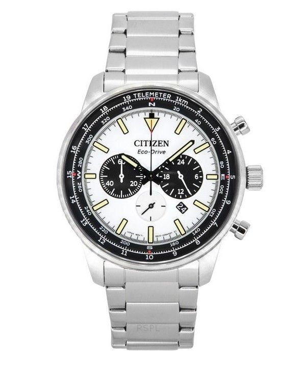 Citizen Eco-Drive Chronograph Stainless Steel White Dial CA4500-91A 100M Men's Watch