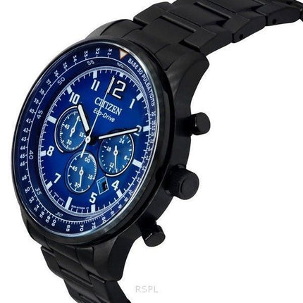 Citizen Eco-Drive Chronograph Black Ion Stainless Steel Blue Dial CA4505-80L 100M Men's Watch