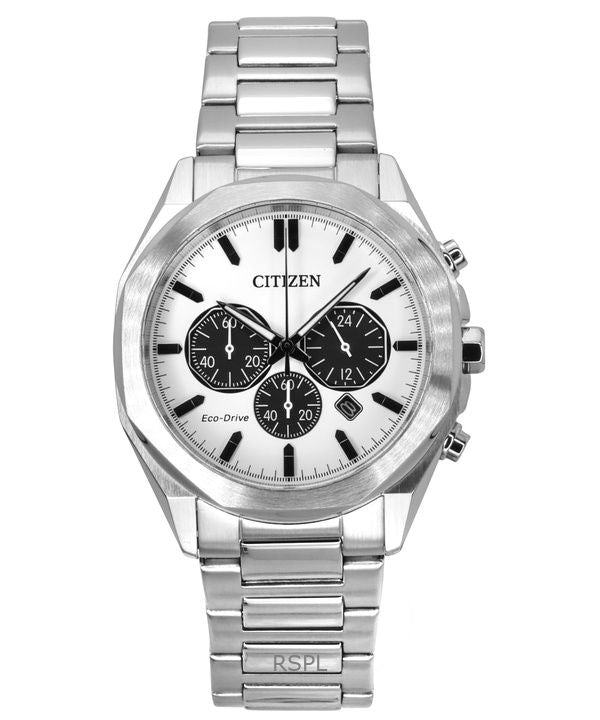 Citizen Eco-Drive Chronograph Stainless Steel White Dial CA4590-81A 100M Men's Watch