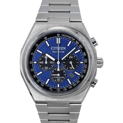 Citizen Zenshin Chronograph Super Titanium Blue Dial Eco-Drive CA4610-85L 100M Men's Watch