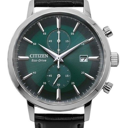 Citizen Eco-Drive Chronograph Leather Strap Green Dial CA7069-24X Mens Watch