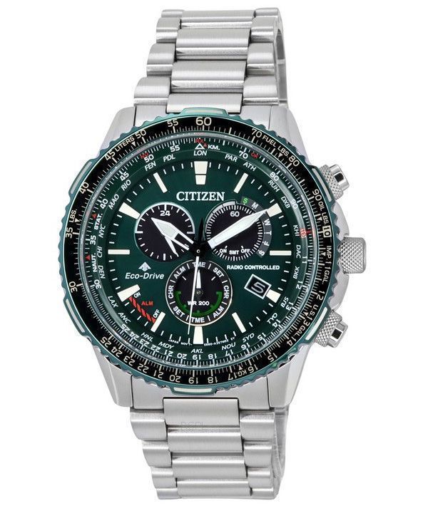 Citizen Promaster Sky A-T Radio Controlled Chronograph Green Dial Eco-Drive CB5004-59W 200M Men's Pilot Watch