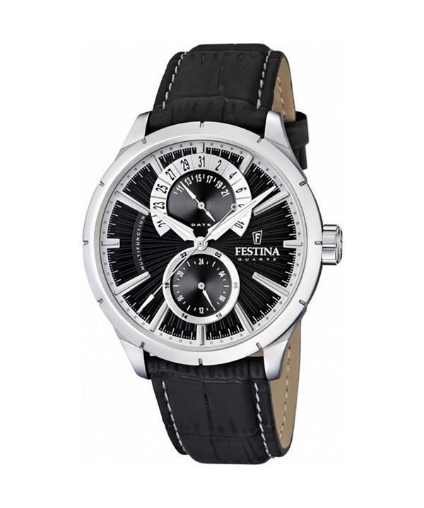 Festina Retro Leather Strap Multifunction Black Dial Quartz F16573-3 Mens Watch