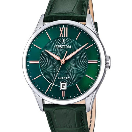 Festina Classics Leather Strap Green Dial Quartz F20426-7 Men's Watch