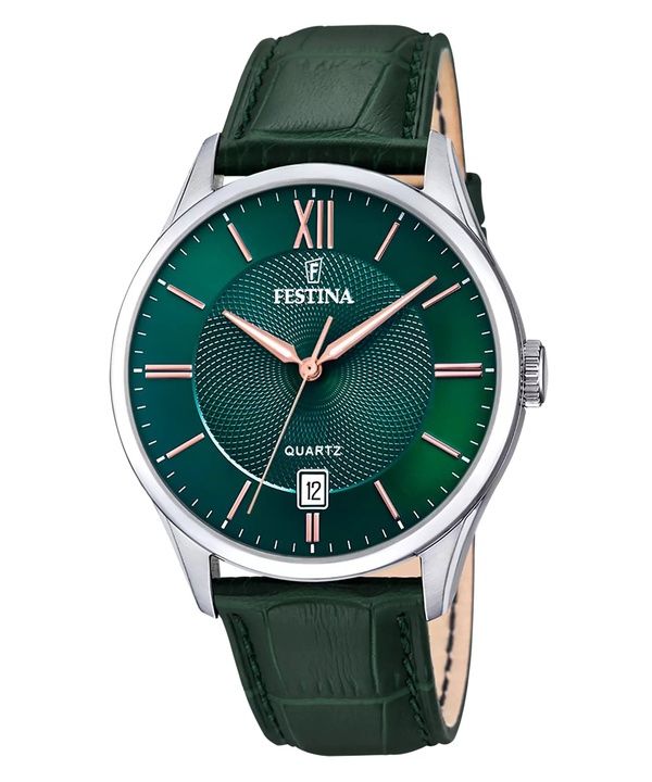 Festina Classics Leather Strap Green Dial Quartz F20426-7 Men's Watch