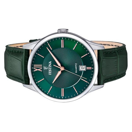 Festina Classics Leather Strap Green Dial Quartz F20426-7 Men's Watch